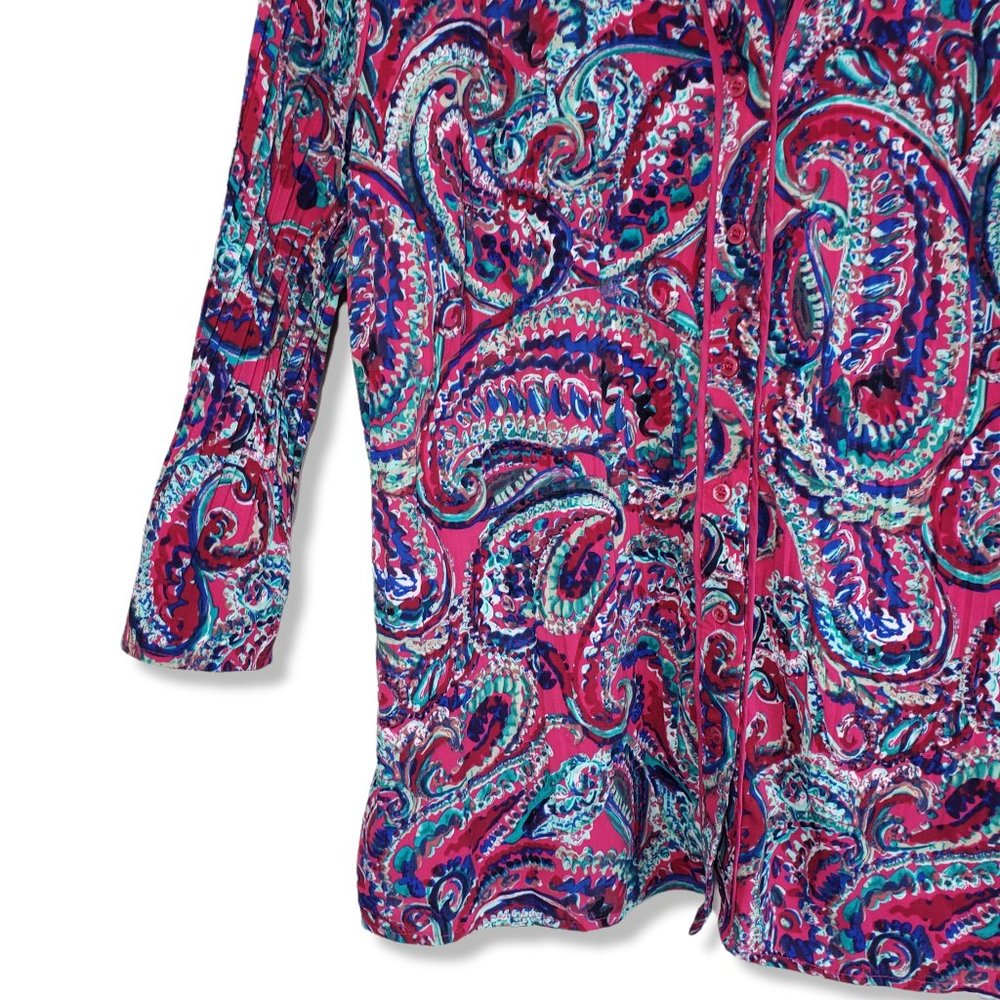 Laura Scott Purple Paisley Scrunched Button-up Blouse Size Large - Picture 4 of 8